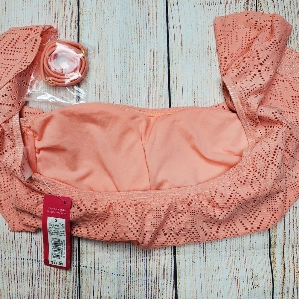 XHILARATION Dusty Peach Off Shoulder Swim Top - Picture 6 of 6